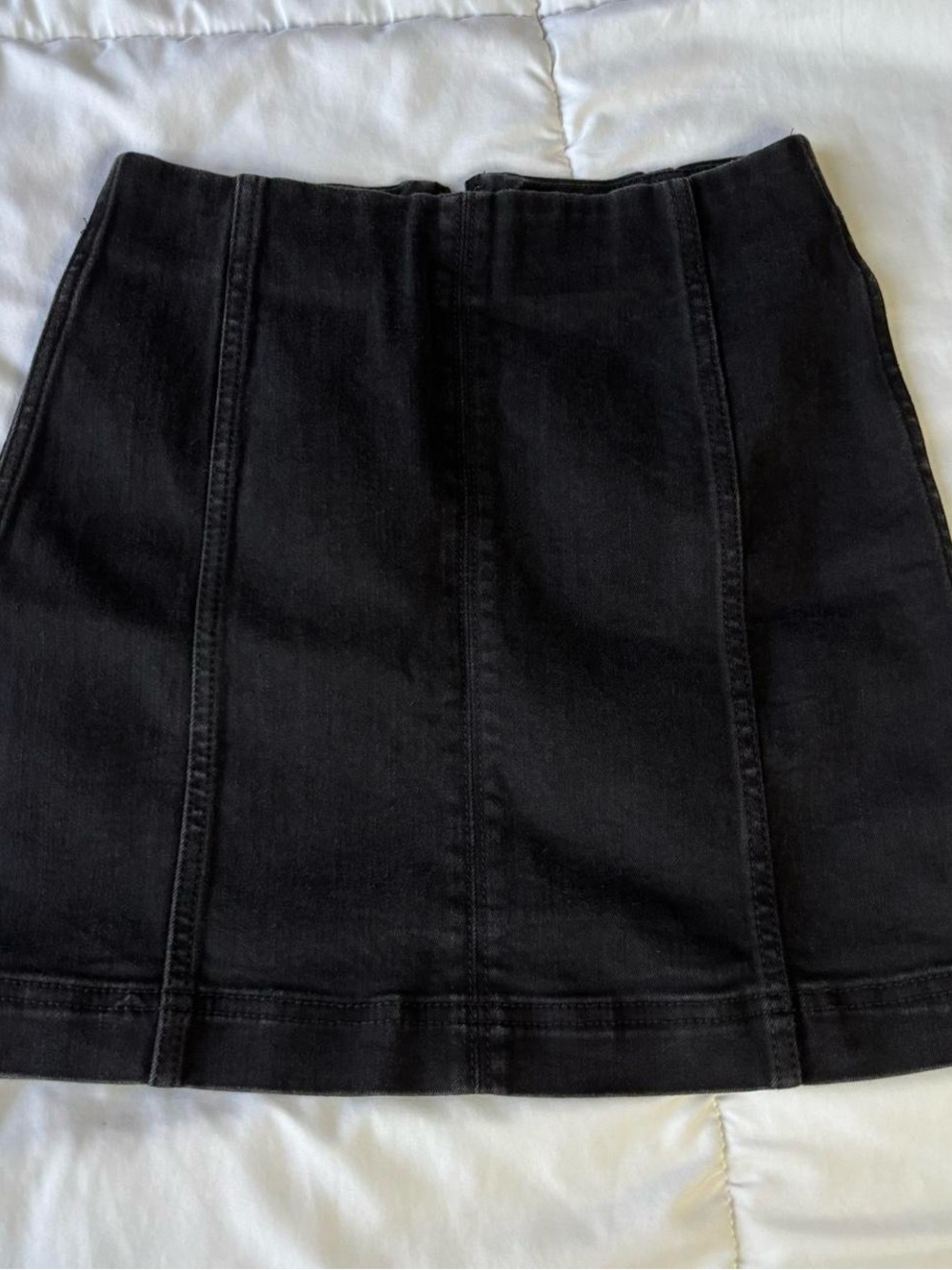 Black Paneled Denim Mini Skirt